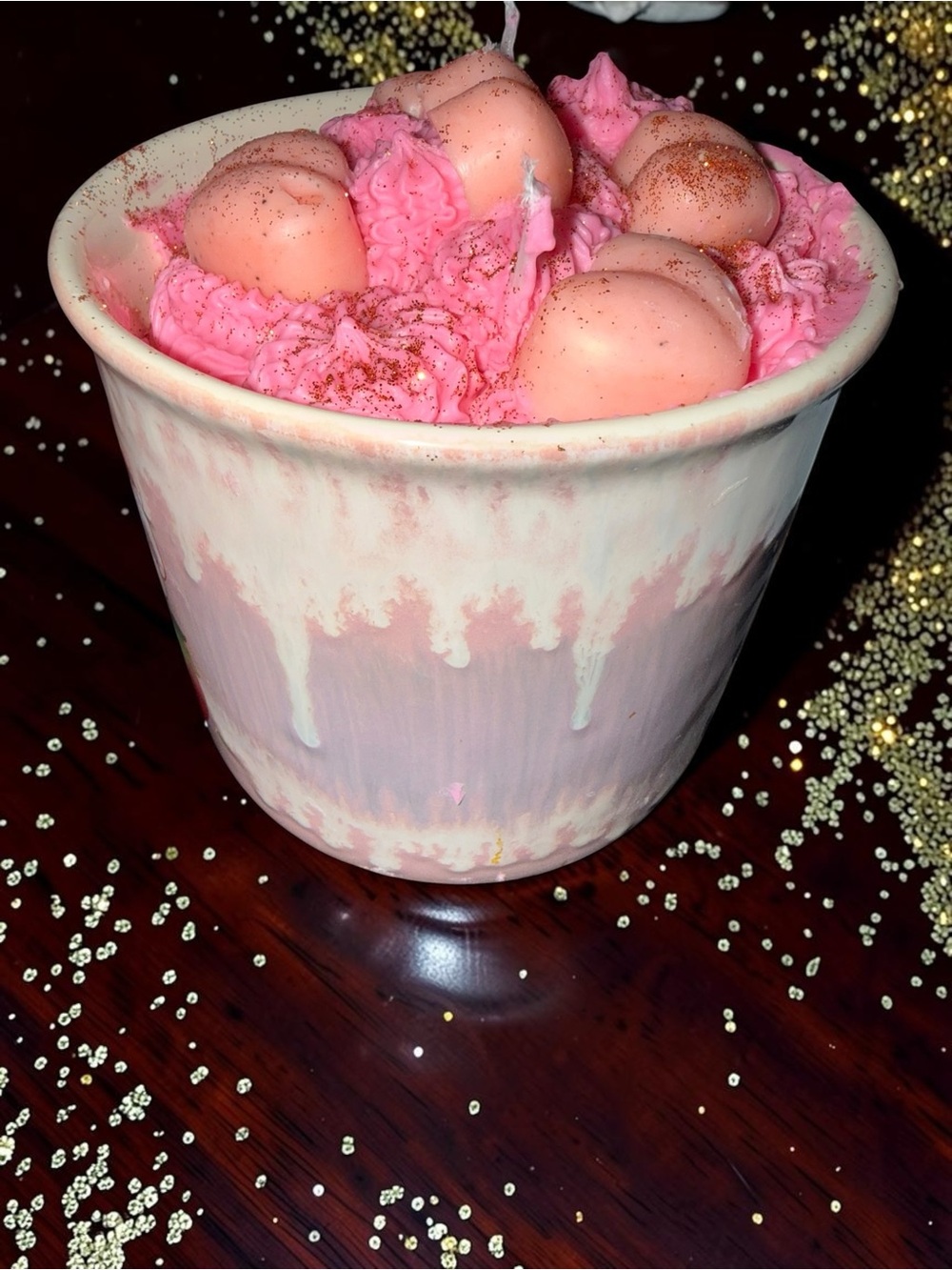 Handmade Strawberry Shortcake Mug Cherry Soy Candle 2 Wick - Picture 5 of 7